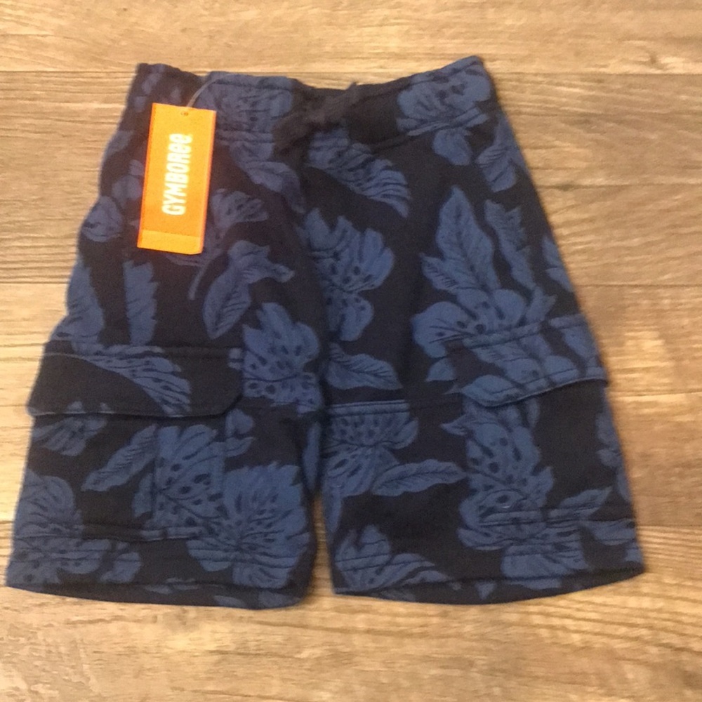 NWT Gymboree boys cargo shorts size 4T blue navy palm leaves 100% cotton NEW